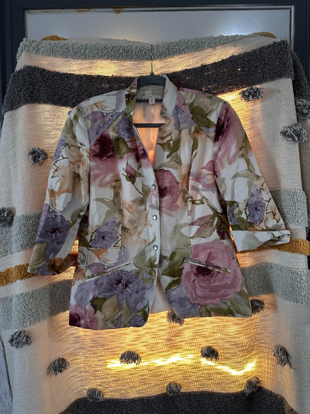 Coldwater Creek Floral 3/4-Sleeve Blazer Jacket - Watercolor Roses Size 12